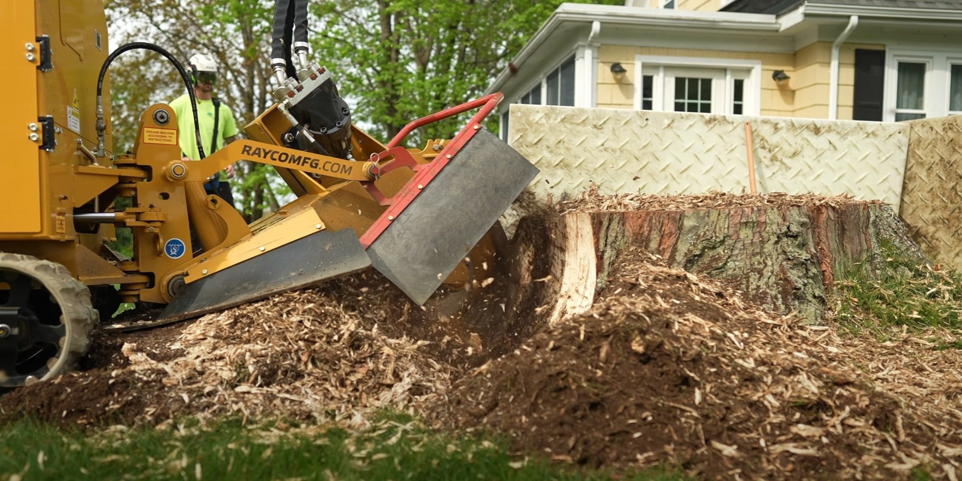Professional stump grinding equipment in action